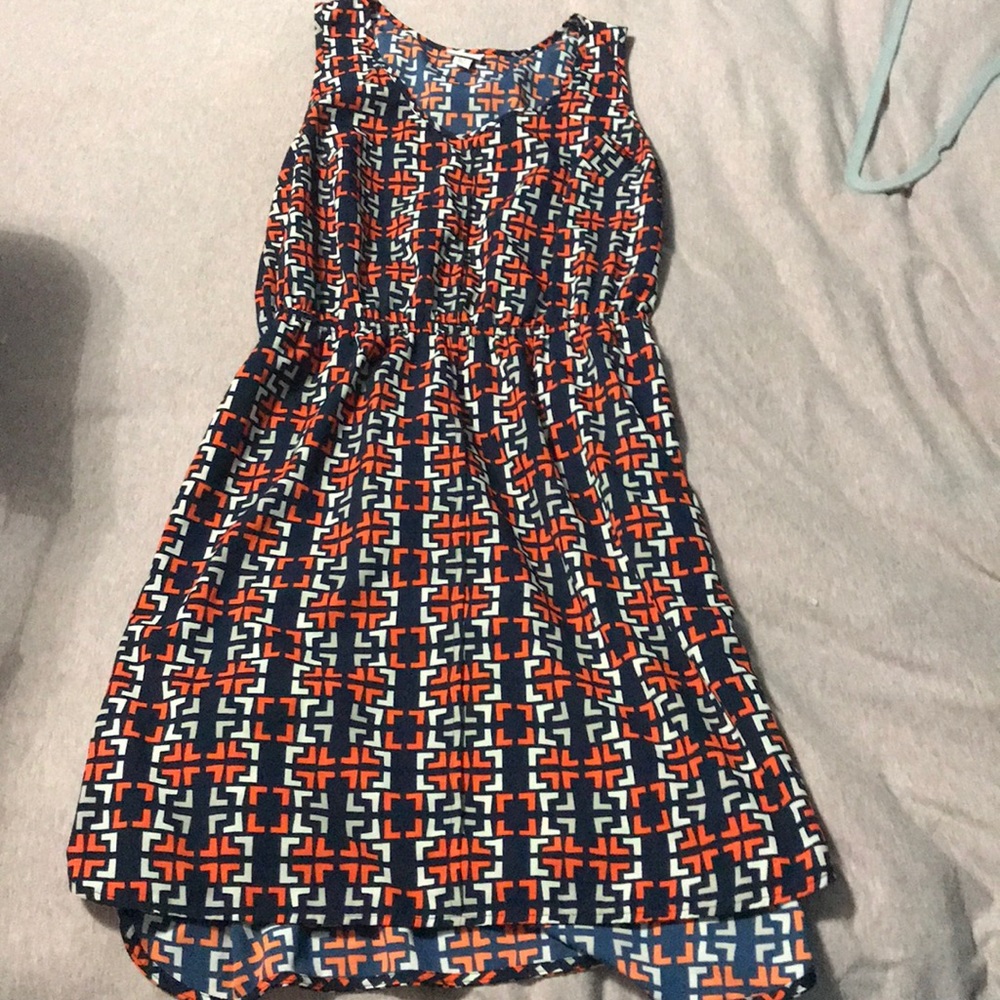 Navy blue orange sleeveless dress with pockets